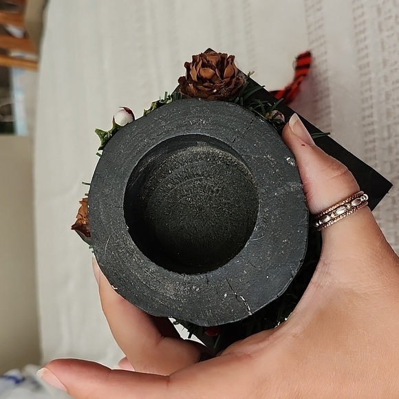 Hand Painted wooden snowman top hat candle holder plaid scarf Holiday Decoration - Picture 5 of 8